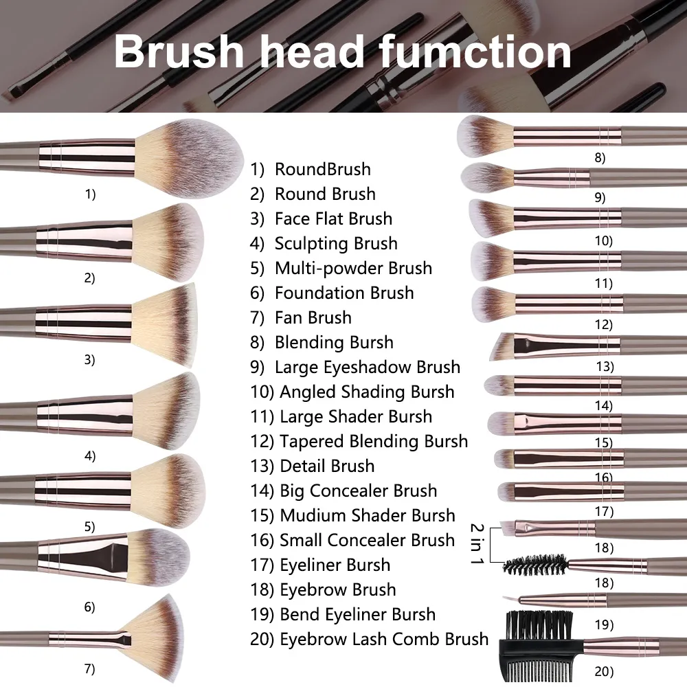 Conjunto de pincéis de maquiagem, 1-20 peças, base, blush, pó, corretivo, sombra, macio e fofo, armazenamento de ferramentas de beleza cosmética feminina