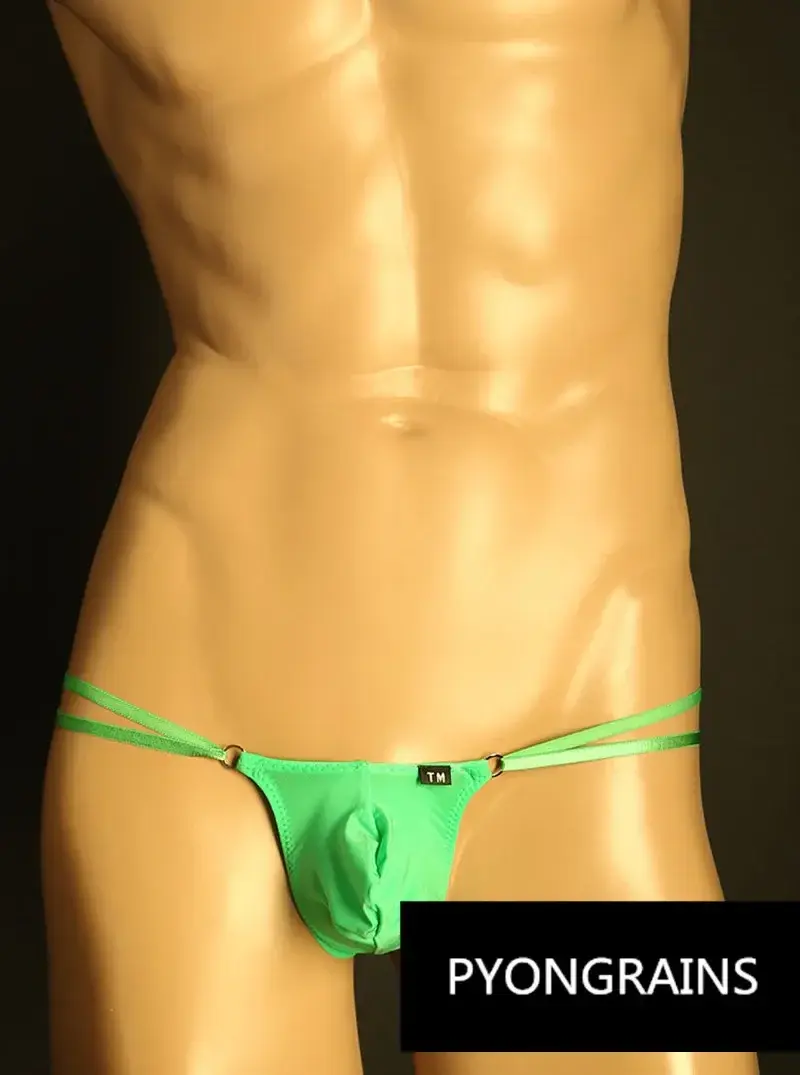 Men Adjustable Metal O-Ring Double Thin Strap Bikini Briefs Low Rise Silky Ice Silk 3D U Convex Pouch Sexy Male Underwear — image 1
