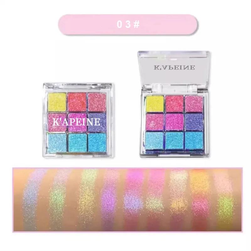 Παλέτα σκιών ματιών 9 χρωμάτων Glitter Chameleon Αδιάβροχο κιτ καλλυντικών με συμπιεσμένη πούδρα μακράς διαρκείας Μόδα παλέτα μακιγιάζ ματιών για γυναίκες