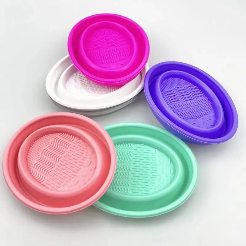 Πτυσσόμενη πούδρα Puff Cleaning Bowl Βούρτσες για σκιές ματιών Wash Clean Mat Εργαλεία ομορφιάς Scrubber Box Καθαριστικό πινέλου μακιγιάζ σιλικόνης