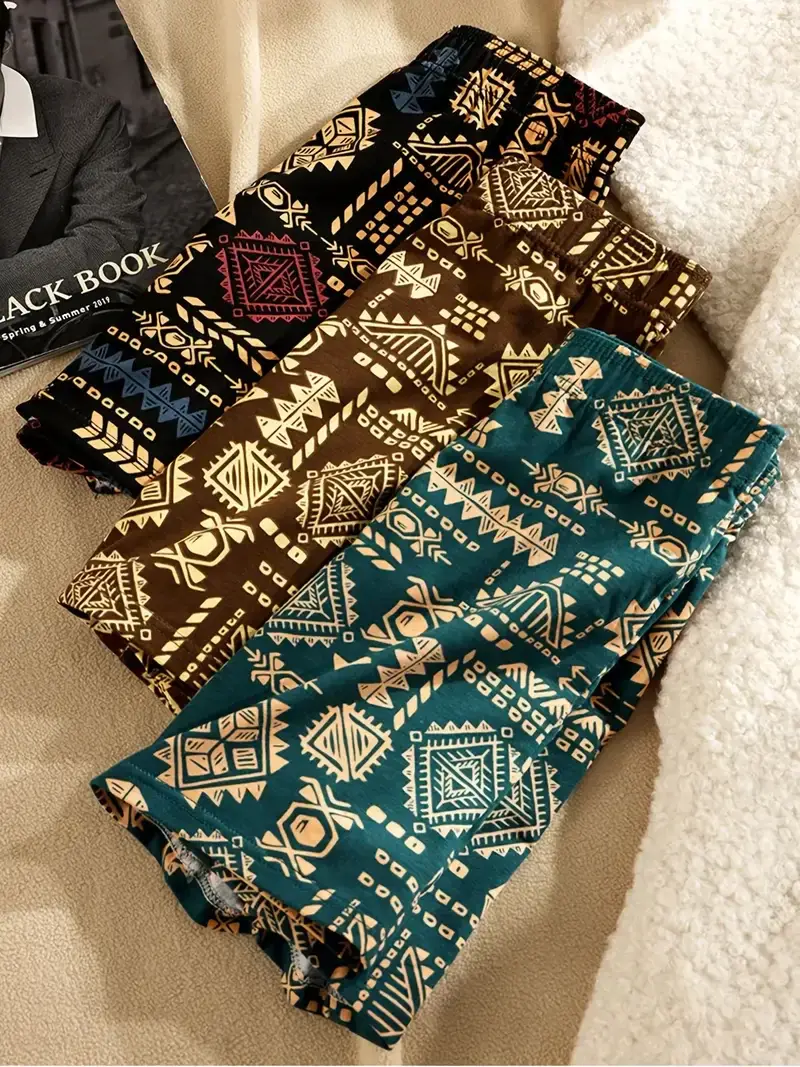 3PCS/SET Retro Ethnic Style Men's Underwear Print Men Boxer Shorts Aro Pants Trendy Casual Home New Breathable Men's Underpant — image 3