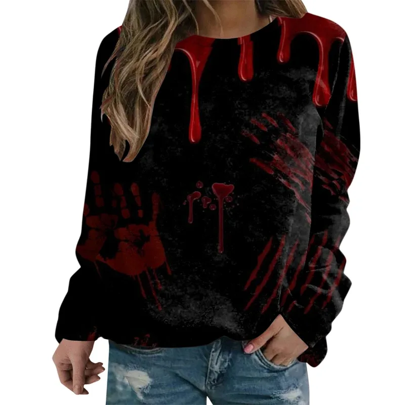 Sweatshirt Grafik Darah Keganasan Rekaan Pesta Halloween Pakaian Wanita Saya Baik Berdarah Wanita Sweater Wanita Seram Pullover Y2k — image 19