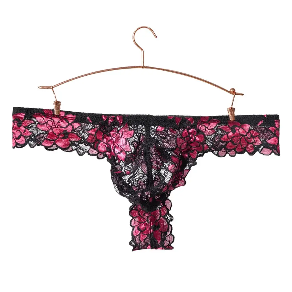 Men Floral Lace Thong Low Rise Elastic Waist G‑String Breathable See‑Through Floral Print Male Underwear Sexy Lingerie Panties — image 4