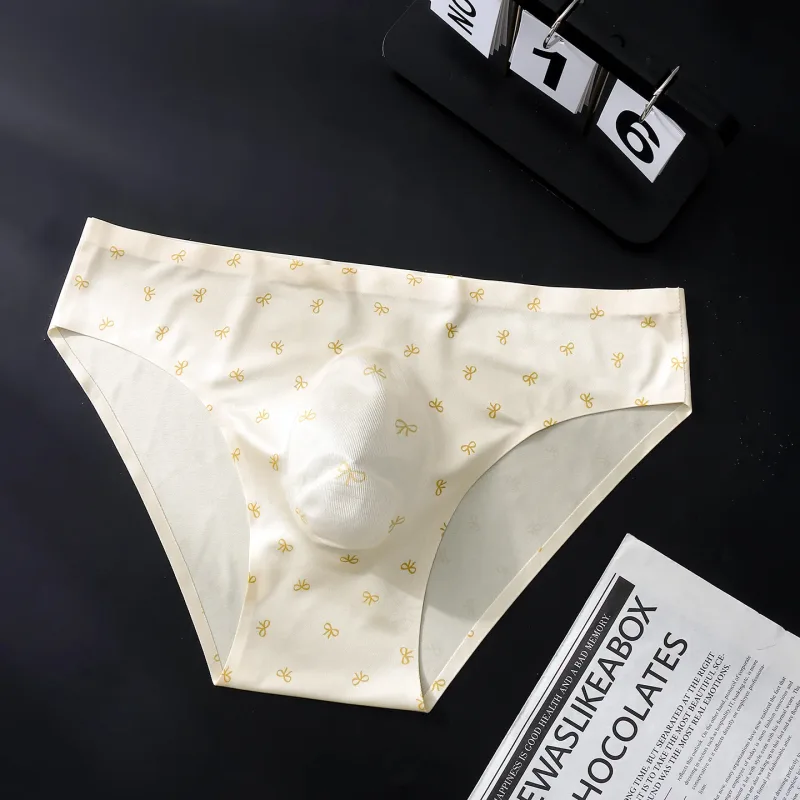 Male Seamless Ice Silk Briefs Cute Heart Bowknot Print 3D Molded Pouch Low Rise Soft Breathable Men Underpants — image 20