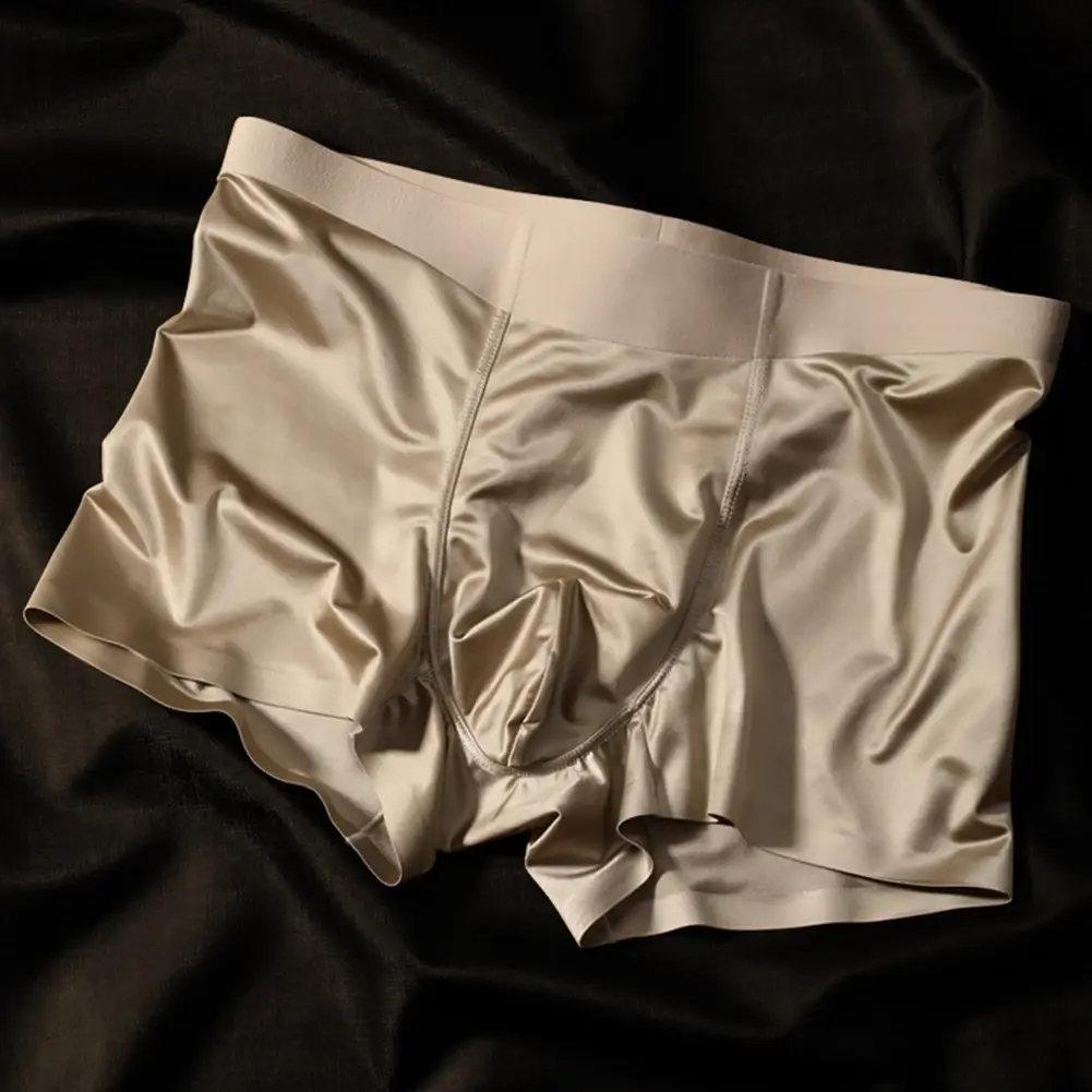 Boxershort sans couture pour hommes, culotte respirante à l'entrejambe, en soie glacée, sous-vêtements confortables en Satin, 1 pièce