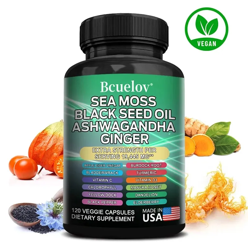 All in One Supplement with Sea Moss Black Seed Oil Ashwagandha Ginger Enhanced Immunity & Energy 120 Capsules — image 2