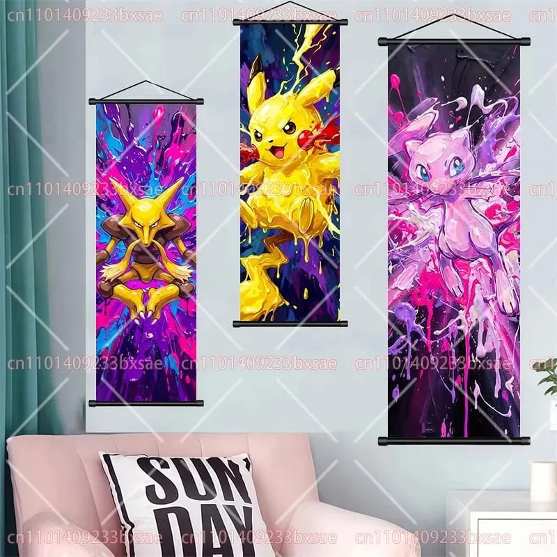 Pokémon Anime HD Scroll Painting Eevee Pikachu Suicune Charizard Mewtwo Διακόσμηση τοίχου με φόντο αφίσα Παιδικό δώρο — image 4