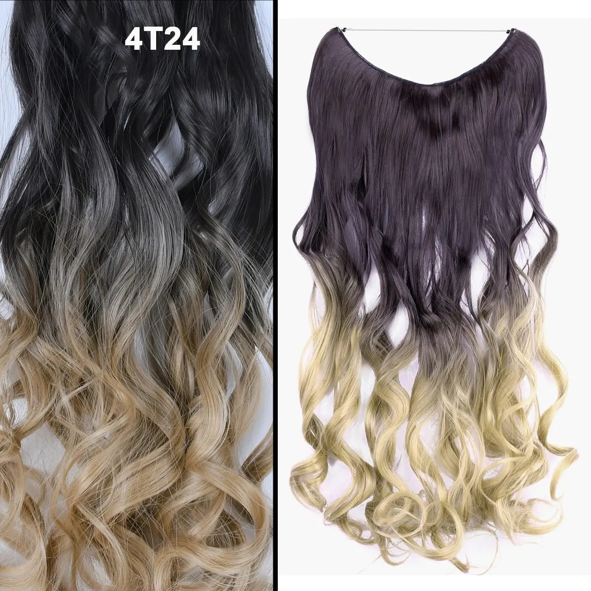 Jeedou Wavy Hair Extension Elasticity Invisible Wire Fish Line One Piece No Clips Synthetic Hairpieces Ombre Color For Ladies