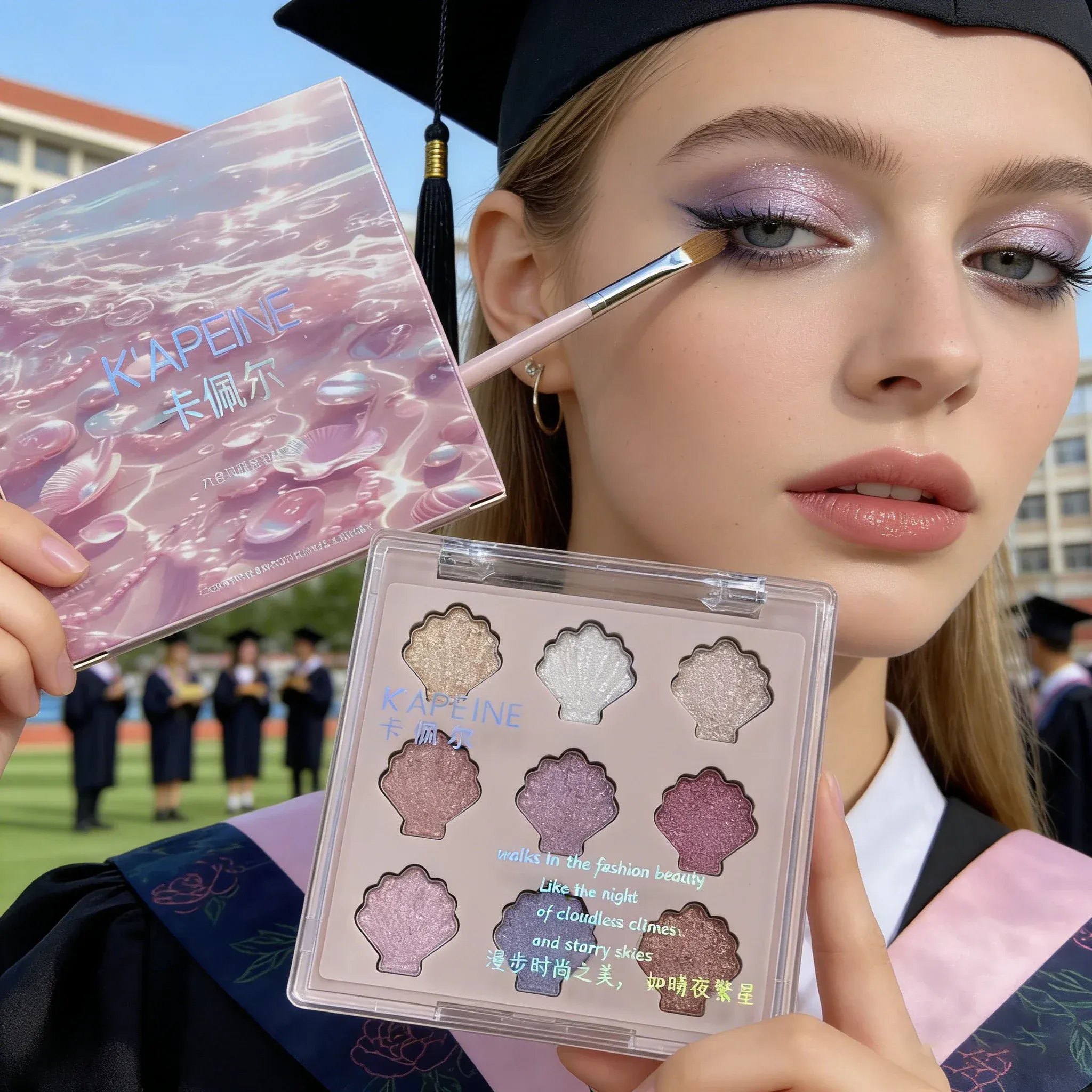 Shimmering Star Shell παλέτα ματιών 9 χρωμάτων Mermaid Sparkle Glitter Highlighter Μακιγιάζ ματιών για Graduation Party Glam — image 3