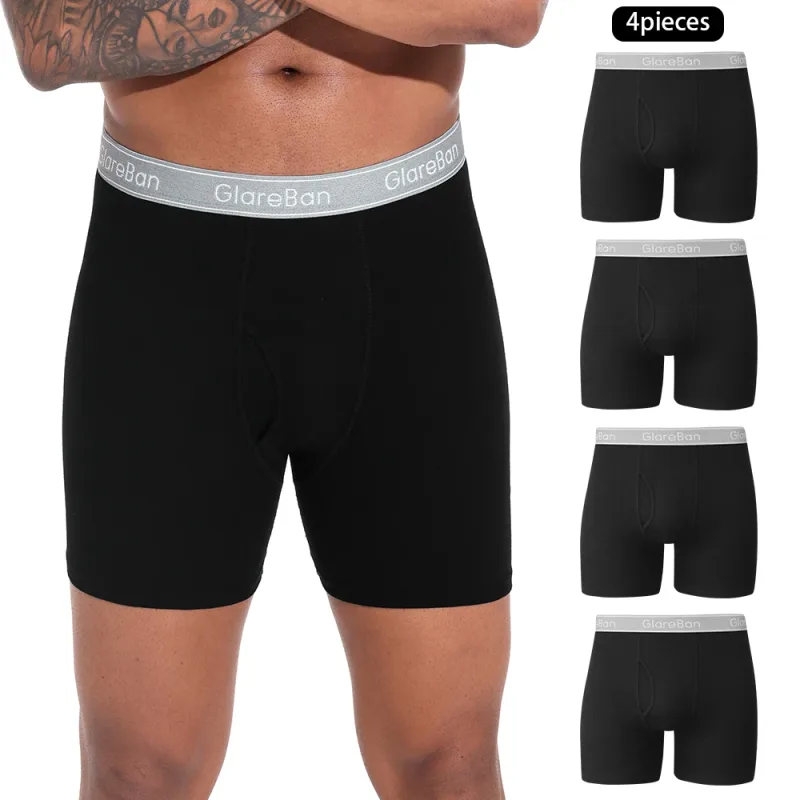 4pcs Hitam Kaki Panjang 100% Kapas Boxer untuk Lelaki Seluar Dalam Baharu Jenama Lelaki Seluar Dalam Dan Seluar Dalam Untuk Seluar Pendek Homme Seluar Slip Kotak