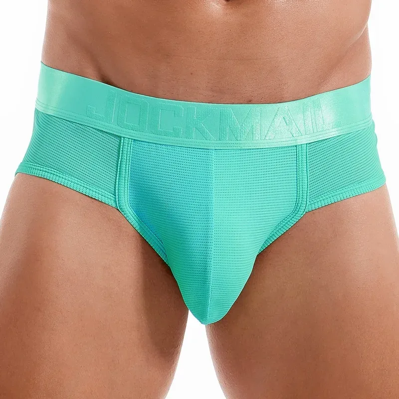 Jockmail Mens Underwear Briefs Mesh Breathable Sports Fitness Shorts Solid Color Sexy Low-rise Lingeries for Extreme Panties — image 4