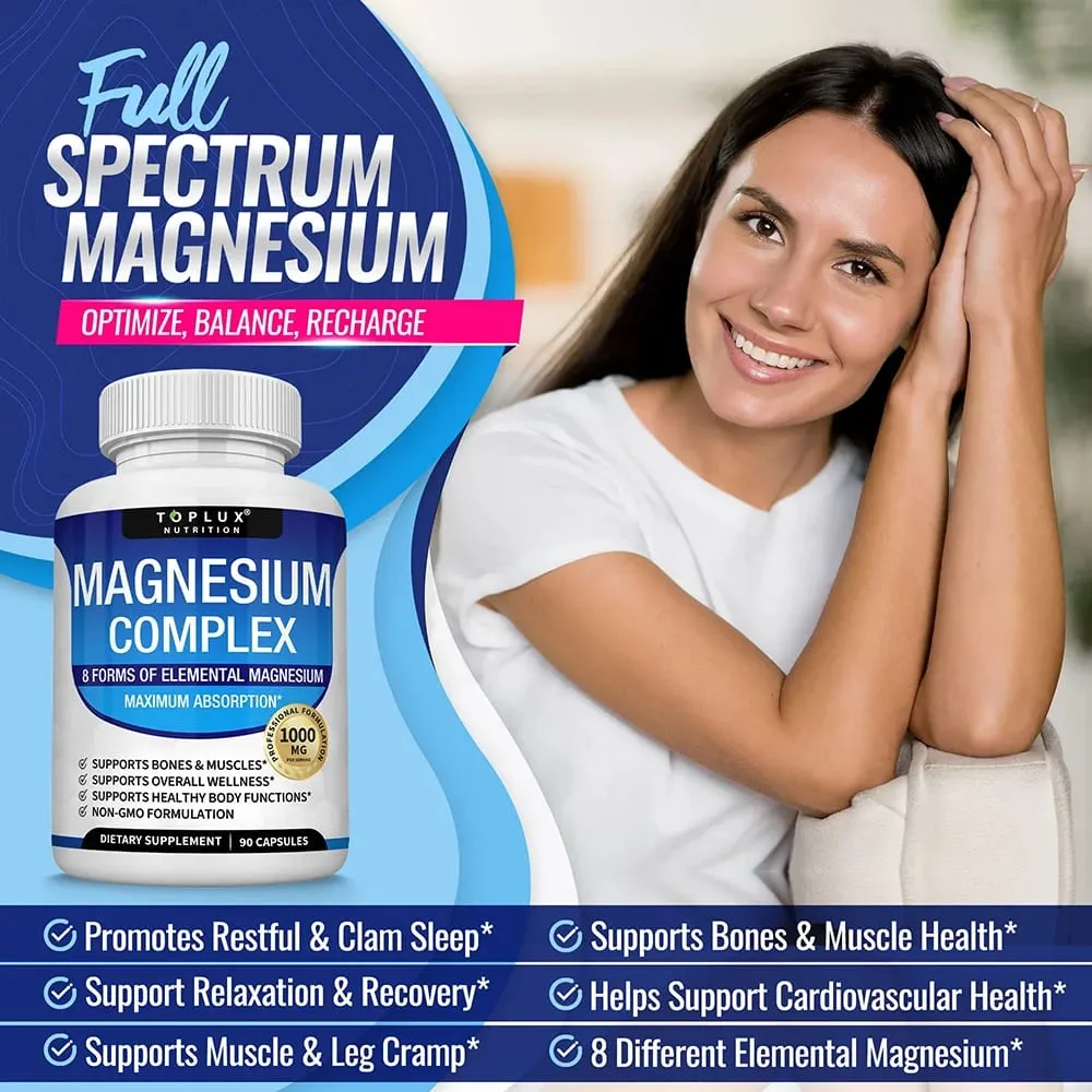 Συμπλήρωμα Magnesium Complex 1000MG - Magnesium Glycinate Citrate & Malate - Sleep Support Stress Relief Muscles & Relaxation — image 5