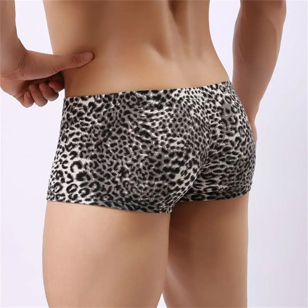 Men's Leopard Print Underwear Sexy Ice Silk Fabric Fashionable Boxers Personalized Male Trunk Shorts Plus Size — image 4