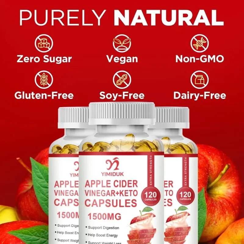 Almaecet-kiegészítők anyával - 1500 mg - ACV kapszula az emésztés keto tisztítására és kiegyensúlyozott táplálkozásra — image 3