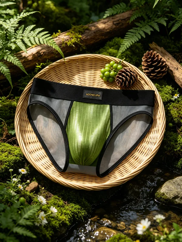 Mens Briefs Patchwork Sheer Mesh Vertical Stripe Gloss Pouch Low Waist Wide Elastic Waistband Breathable Male Underwear DP923 — image 17