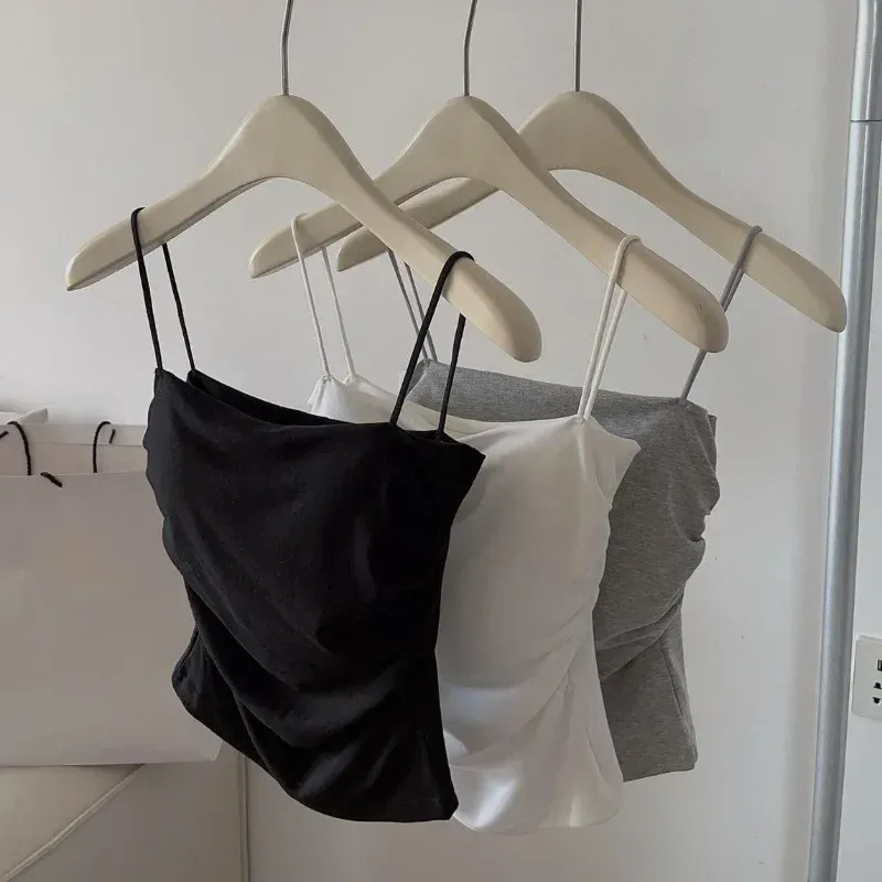 Masszív All-Match Pleat Sling mellény pánt mellkaspárna belső viselet Slim Fit karcsúsító rövid Gyaru külső viselet felső — image 3