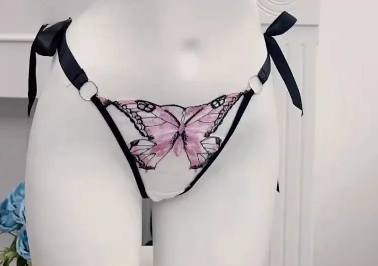 Reggente Pizzo Francese Farfalla Rete Trasparente Spalline Elastiche Senza Spugna Σετ Intimo S-XL Nuovo Morbido — image 13