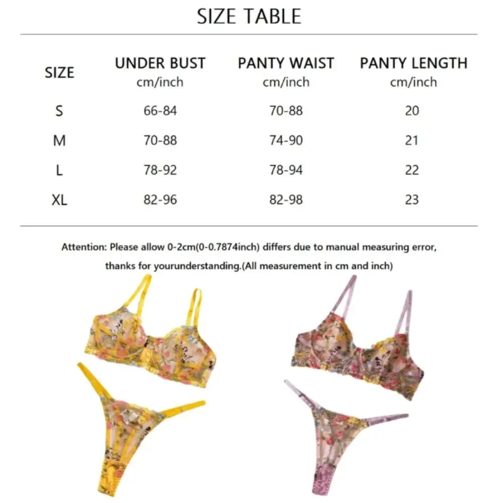 2-Pece Fashion Floral Σετ Εσώρουχα Διαφανές Κέντημα Εσώρουχα Intimates Underwire Push-up Ευέλικτο Σετ εσώρουχα σουτιέν για κορίτσια