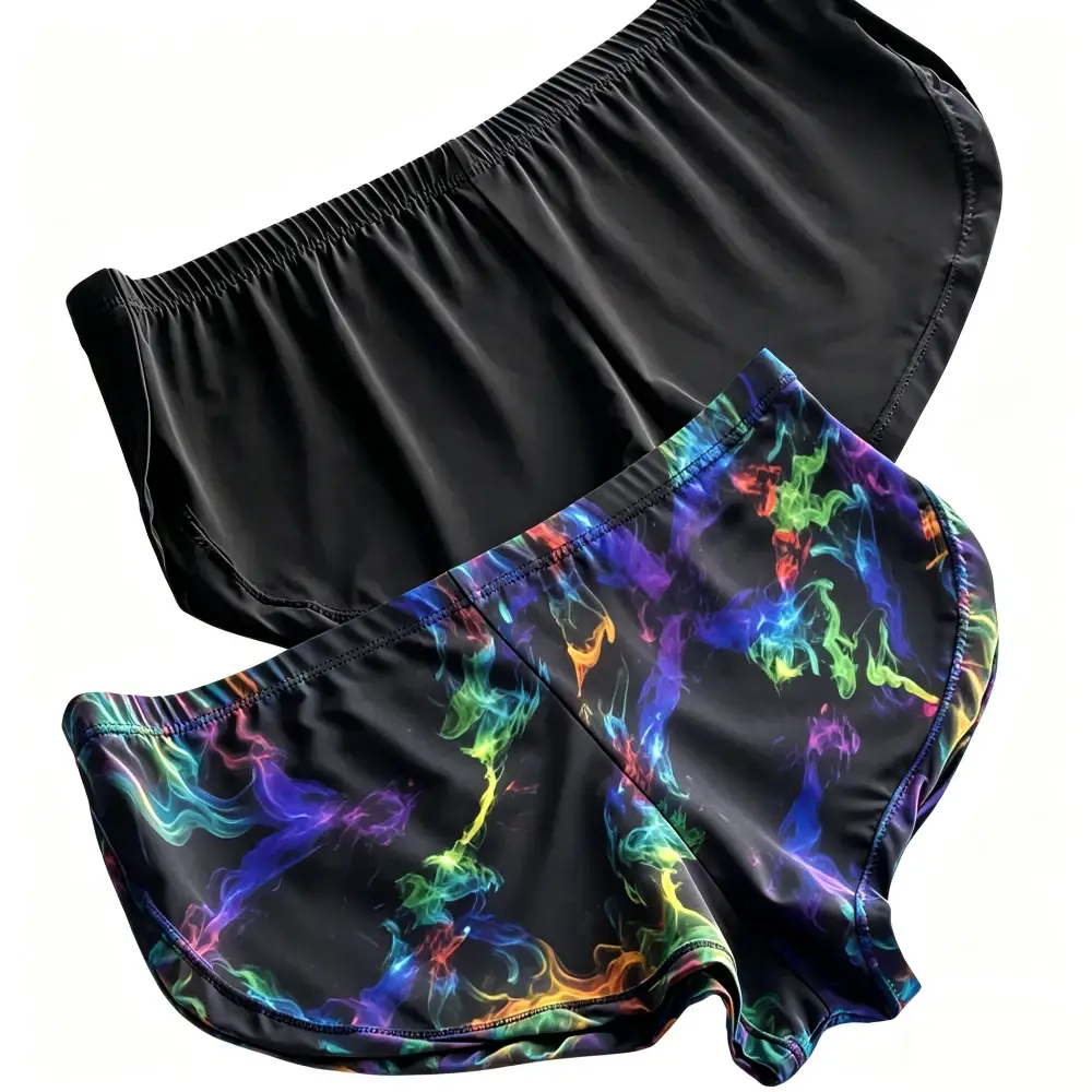 Men Galaxy Smoke Print Split Hem Ice Silk Trunks Low Rise Quick Dry Slim Lounge Shorts Lightweight Breathable Underwear for Gym — image 5