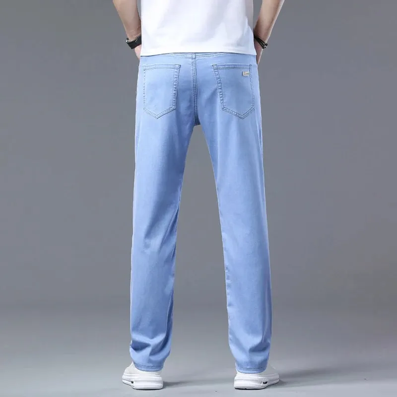 2025 Summer New Men's Sky Blue Slim Stretch Jeans Lyocell Thin Style Fashion Casual Ice Silk Denim Pants Male Brand Trousers — image 5