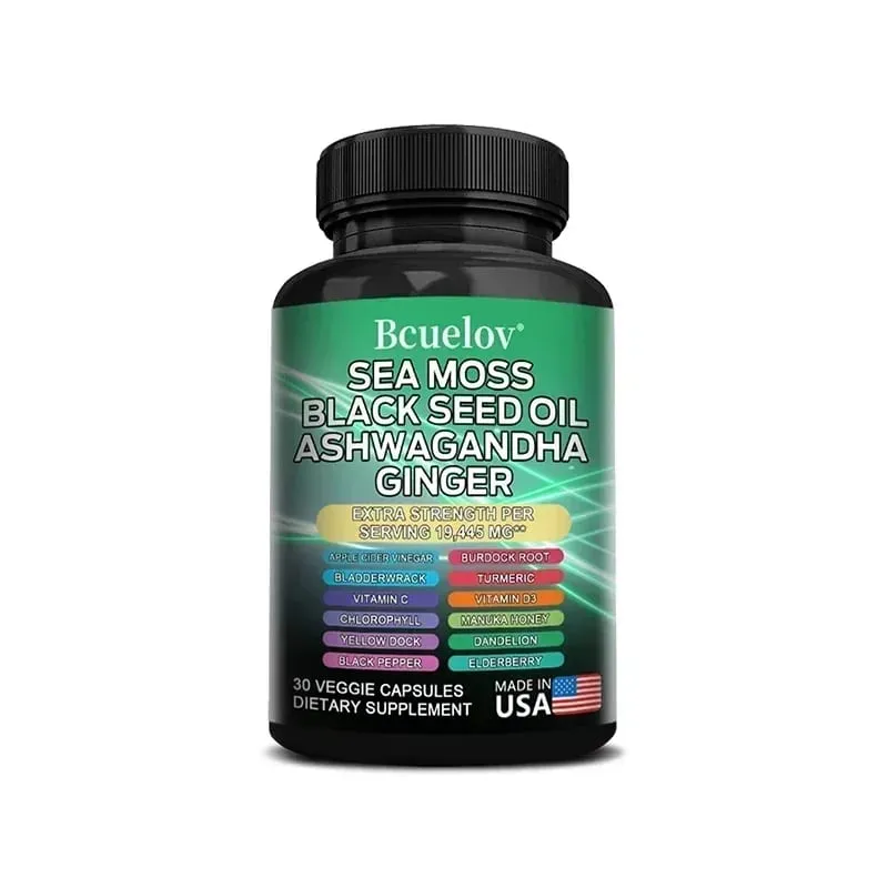 All in One Supplement with Sea Moss Black Seed Oil Ashwagandha Ginger Enhanced Immunity & Energy 120 Capsules