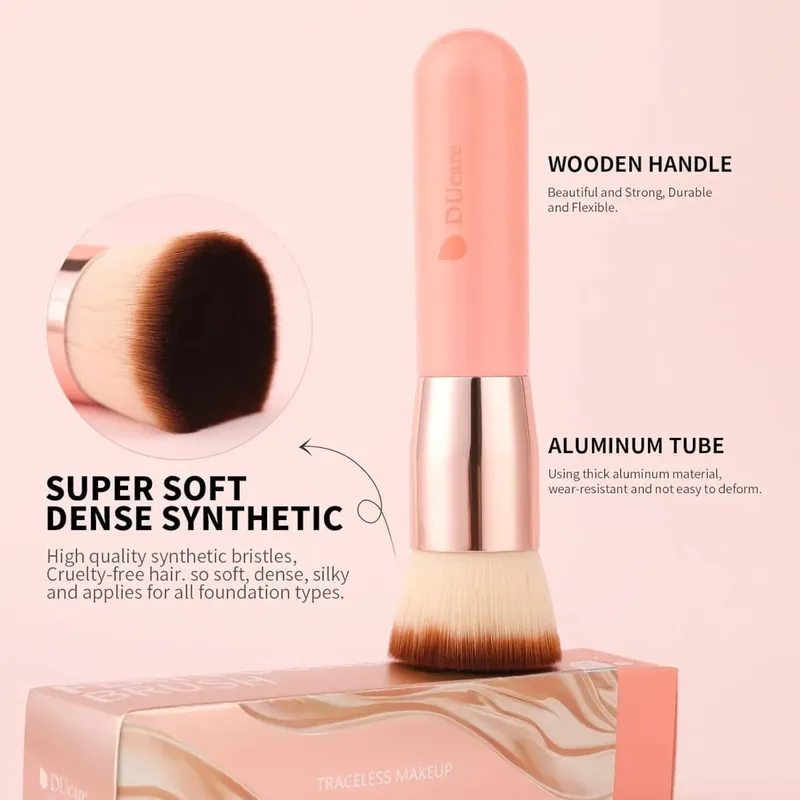 Ducare escova de base plana, pincéis de maquiagem kabuki, cabelo sintético, mistura líquida, pó mineral, cosméticos pontilhados