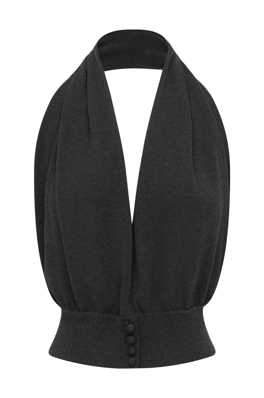 Wj Deep V Halter Neck Backless Knit Vest Waist-Cinching Short Sleeveless Top Backless Buttoned Waist-Cinching Short Knit Outerwear Top V-Neck Backless Top with Straps Short Knit Halter Neck Vest