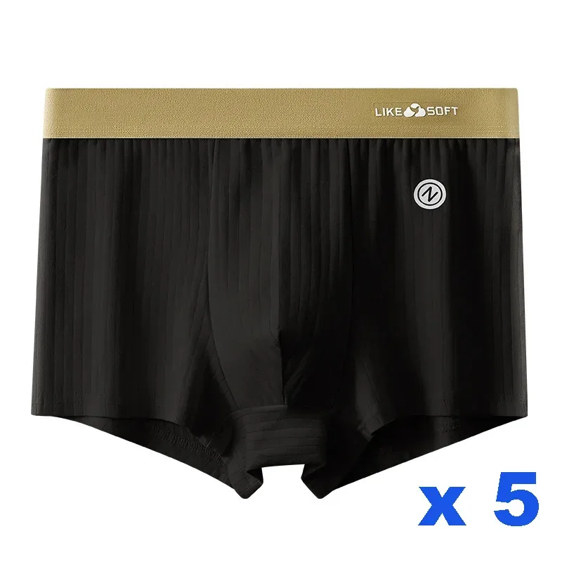 5Pcs Men Striped Boxer Briefs Soft Breathable Mid Waist Elastic Waistband Cotton Blend Men Underwear Shorts — image 15