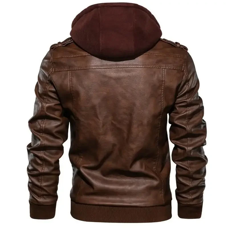 Outdoor Windproof Male Leather Jacket Men's Slim Fit Zipper Leather Jacket PU Jacket Autumn Winter Man High Quality Clothing — image 4