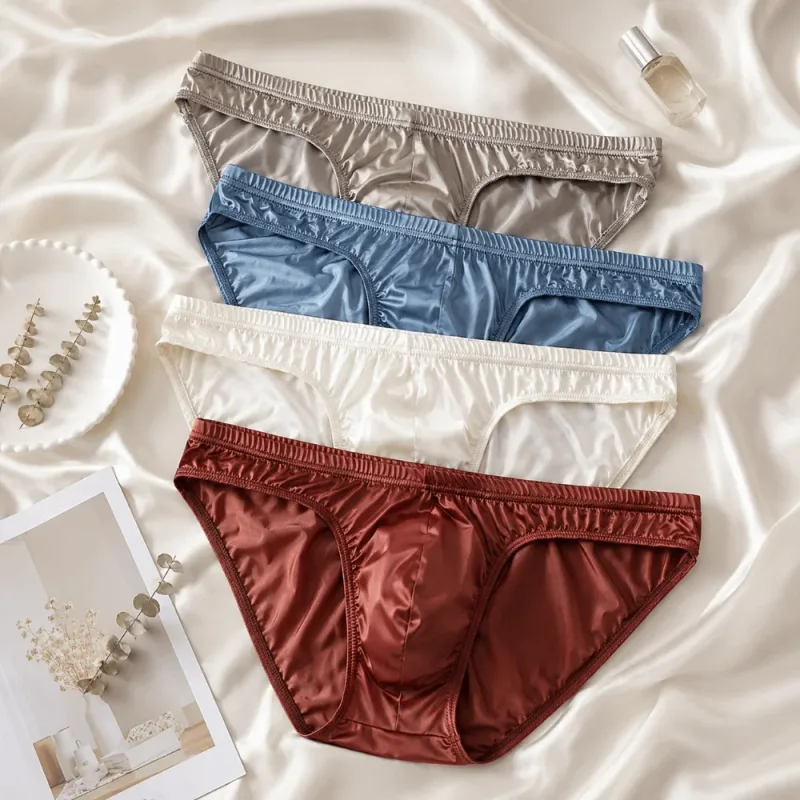 Cool Smooth Men's Underwear Low Waist Bulge Pouch Ice Silk Briefs Lingerie Breathable Satin Silk Panties Daily Routine — image 4