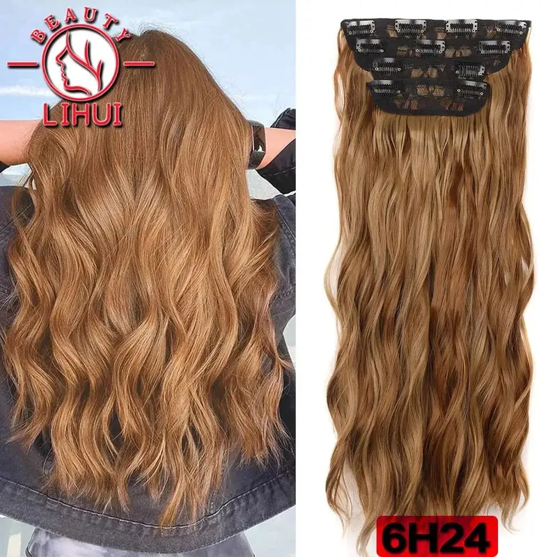 Long Curl Wave Clip In Hair Extensions 6Pcs/Set 16 Clips High Tempreture Synthetic Hairpiece Clip In Hair Extensions 24inch — image 22