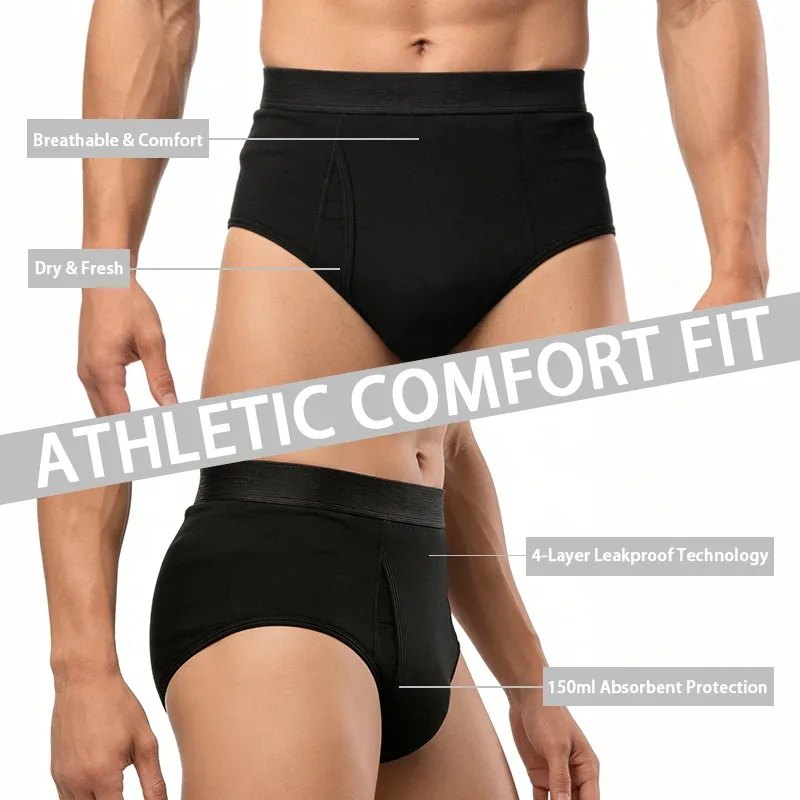 Leak-Proof Antibacterial Sanitary Cotton Men's Incontinence Briefs Absorbent Urinary Underwear Reusable Washable Berif — image 5