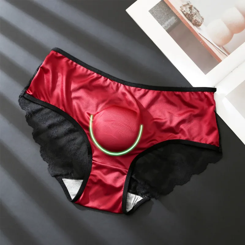 Women Panties for Men French Lace Satin Briefs Breathable U Convex Pouch Underpant Sexy Ruffle Lace Male Crossdresser Underwear — image 2