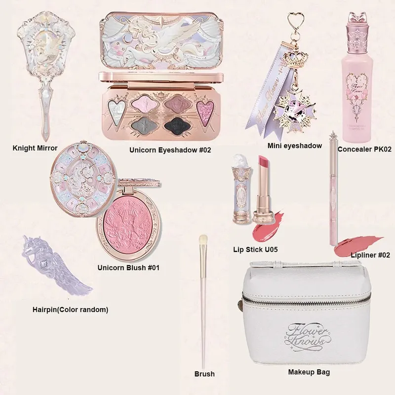 Σετ μακιγιάζ Flower Knows Shell Pearl Bunny Garden Setting Powder Lip Gloss Blush All in One Κιτ γκλίτερ για γκλίτερ μπέικιν πάουντερ — image 10