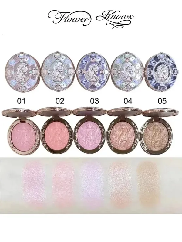 Flower Knows Knight Unicorn 10 τμχ Πλήρες σετ μακιγιάζ Eyeshadow Blush Lipstick Loose Powder Lip Liner Mirror Κουτί δώρου
