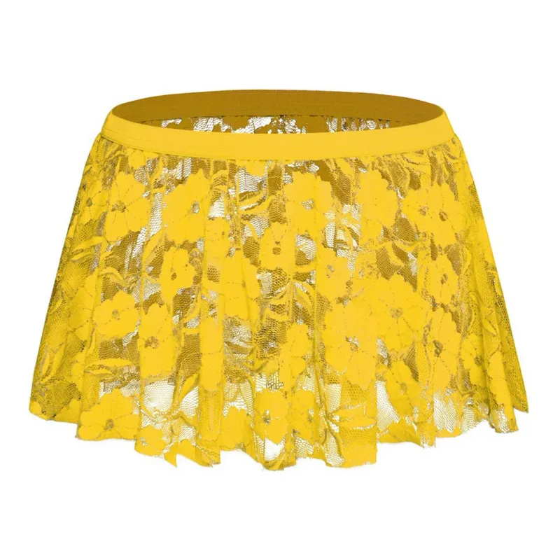 Men Solid Lace Skirt Mesh See Through For Lingerie Low For Rise Pleated Skirts Floral Pattern See‑through Male Daily Bottom — image 1