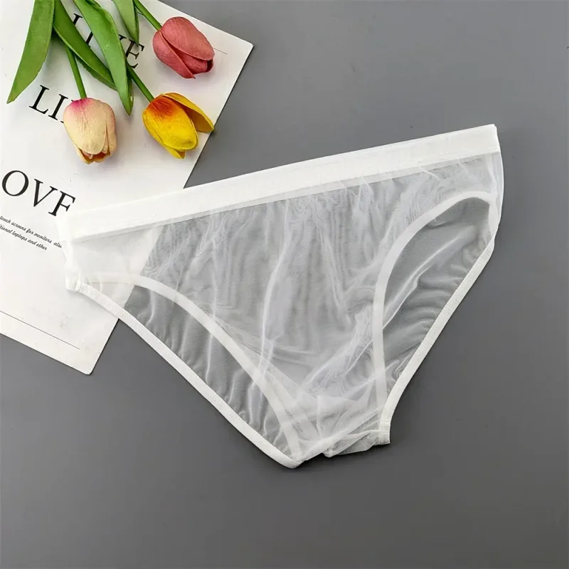 Ropa interior transparente de talla grande, calzoncillos sexis transparentes para Hombre con bolsa, bragas masculinas transpirables de nailon, XL-4XL