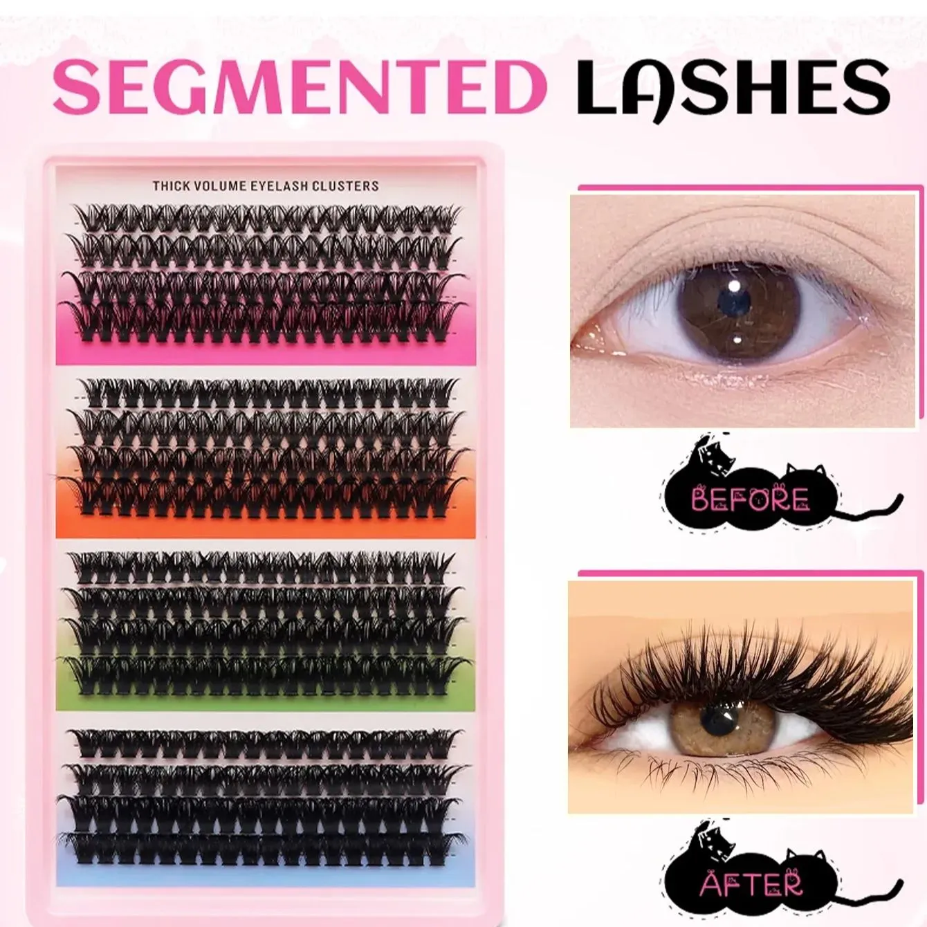 Cat Eye 16 שורות Cluster Lashes 406080100P מעורב עשה זאת בעצמך ריסים בודדים מגש עבה עשה זאת בעצמך הארכת ריסים ריסים נפח Wispy — image 6