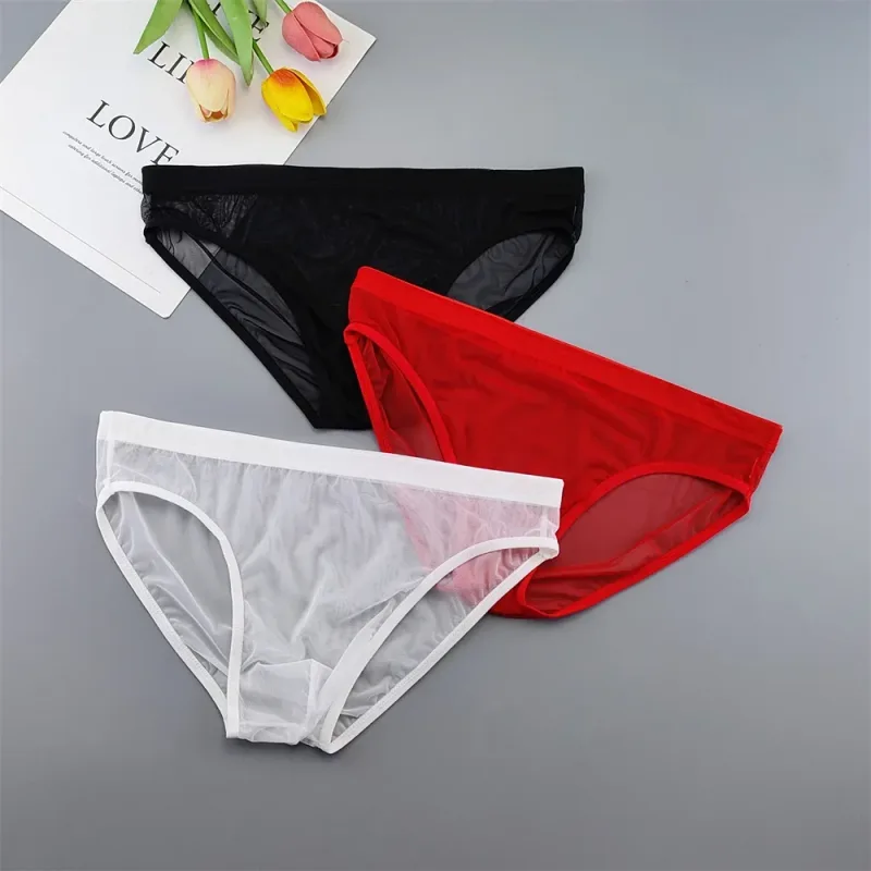 Ropa interior transparente de talla grande, calzoncillos sexis transparentes para Hombre con bolsa, bragas masculinas transpirables de nailon, XL-4XL