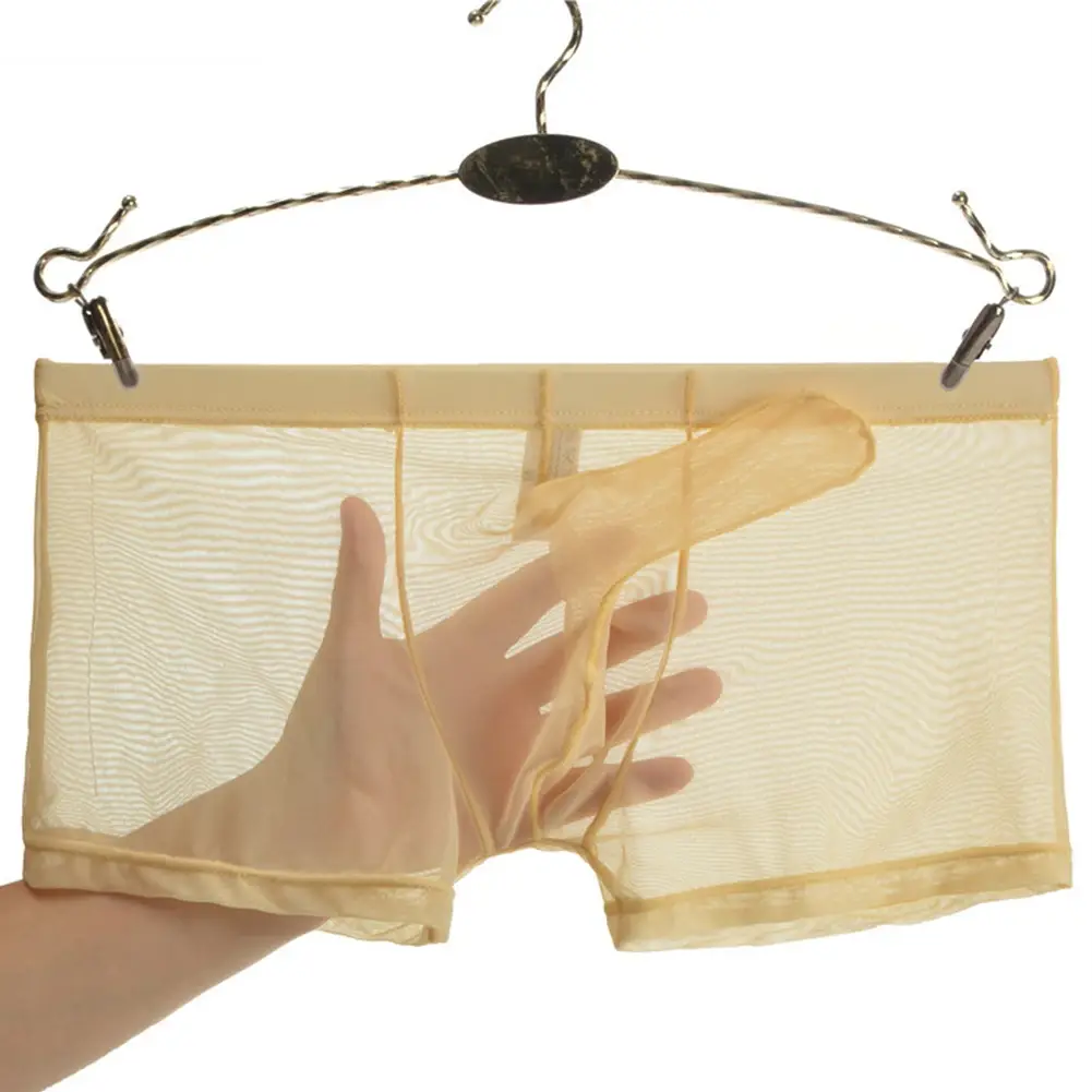 Ropa interior ligera transparente de malla sexi para hombre, calzoncillos Boxer transpirables transparentes, bragas tipo Boxer para hombre con separación de balas