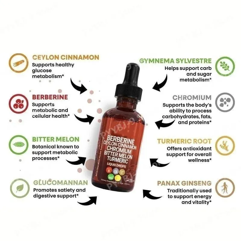 Berberine Chromium Turmeric & Ginseng 2oz Liquid Drops Organic Herbal Supplement for Wellness Supports Healthy Balance — image 4