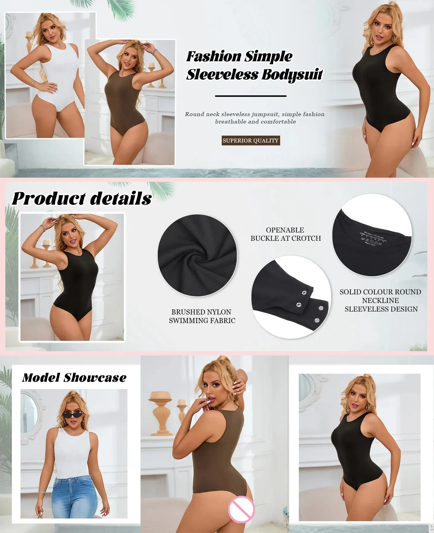 Γυναικείο Αμάνικο Stretch Base Layer Bodysuit One Piece Crew Neck Ανοιχτό καβάλο Slim Fit Ευέλικτο μπλουζάκι μασίφ ρεζερβουάρ S-2XL για το καλοκαίρι