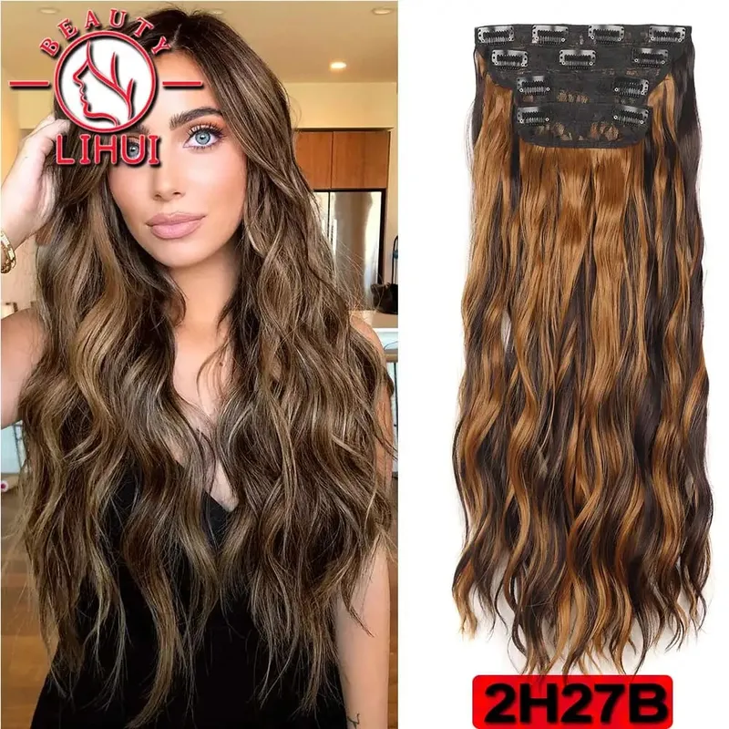 Long Curl Wave Clip In Hair Extensions 6Pcs/Set 16 Clips High Tempreture Synthetic Hairpiece Clip In Hair Extensions 24inch — image 20