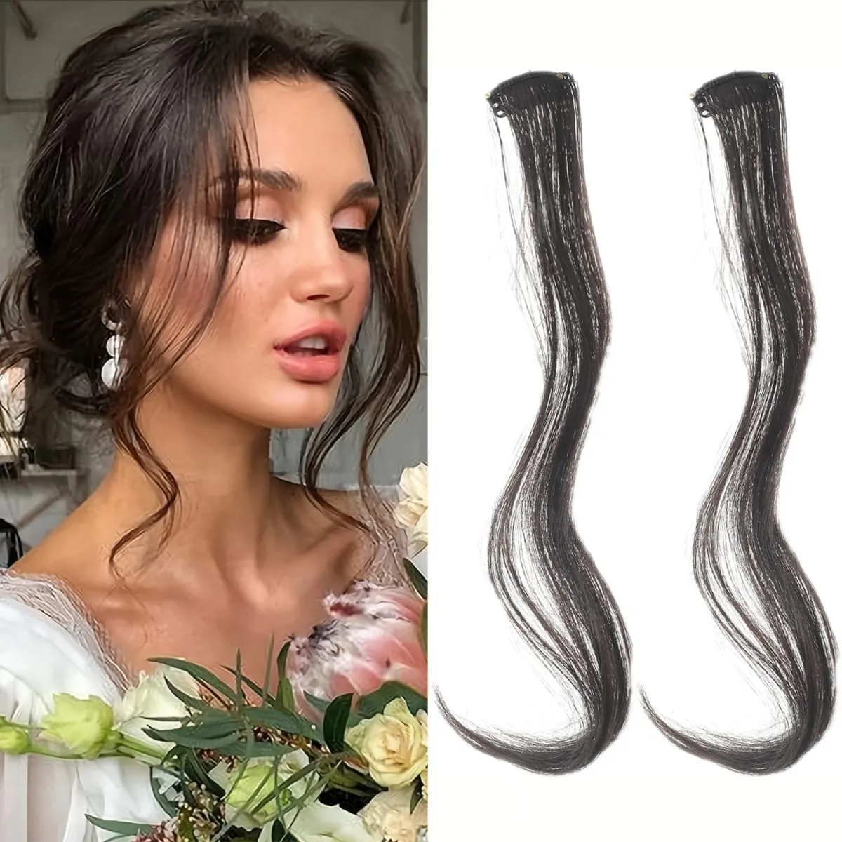 2 PC פוני סינתטי פאה תוספות שיער שיער מתולתל צד קדמי ארוך גלי בלוני פוני עם קליפס שוליים בלתי נראה מזויף חי — image 2