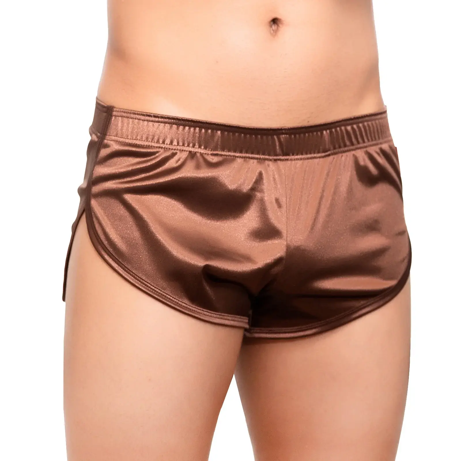 Boxers Underwear Men's Sexy Boxer Trunks Smooth Satin Pajamas Shorts Side Split Lounge Boxershorts Home Sleep Bottoms — image 1