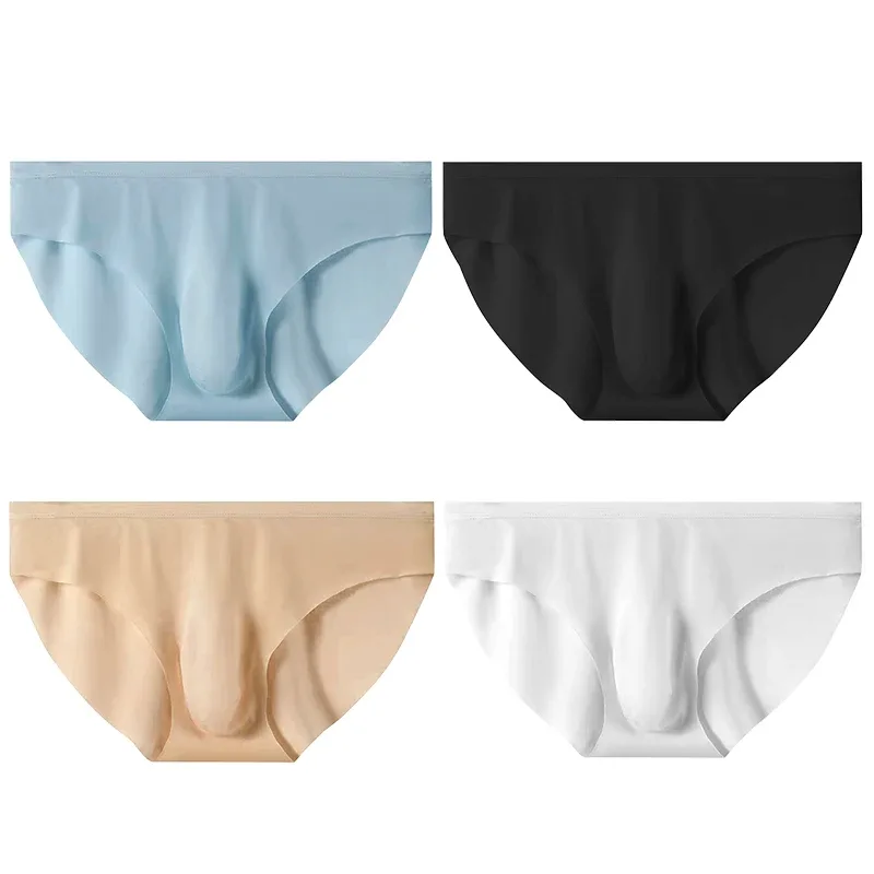 Calzoncillos de seda helada para hombre, ropa interior transparente, sin costuras, Sexy, de secado rápido, transpirable, ultrafina, 4 Uds.