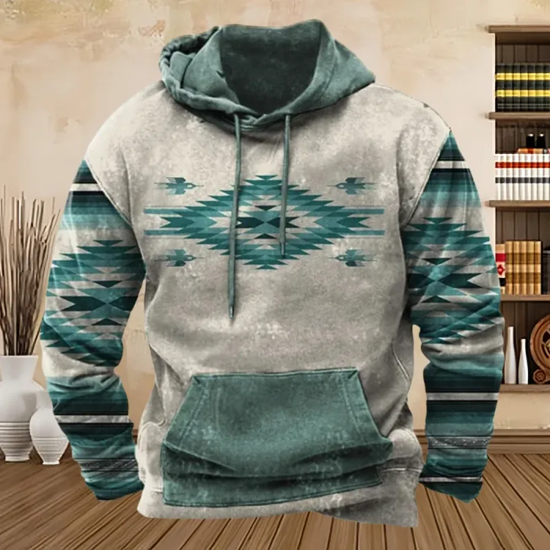Vintage Tribal Style Print Men's Hoodies Sweatshirt Spring Autumn New Loose Pullover Casual Streetwear Oversized Men's Clothing — image 3
