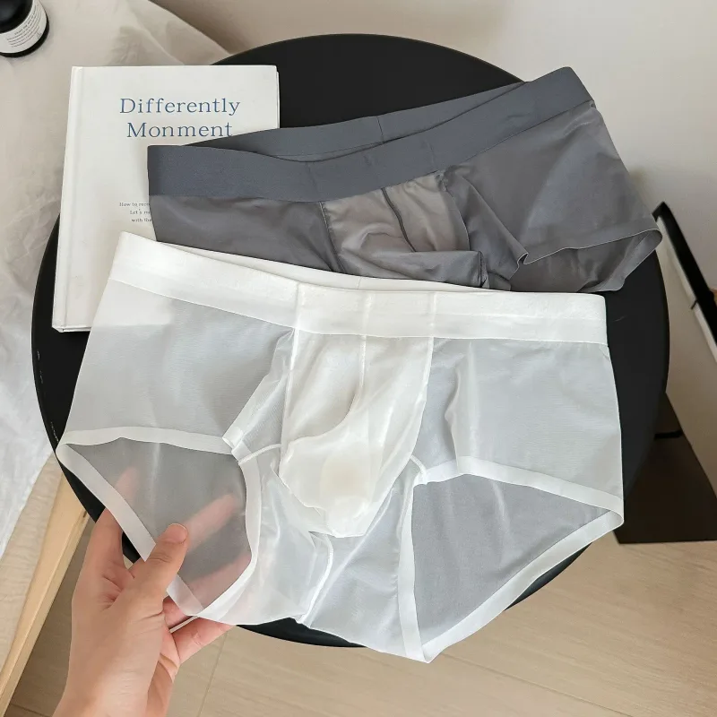 Calzoncillos transparentes para hombre, bragas ultrafinas de seda helada de secado rápido, ropa interior Sexy con bolsa para bulto en U, calzoncillos transpirables Cuecas — image 26