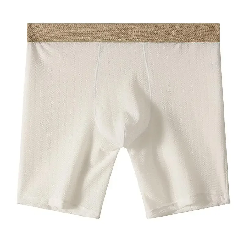 Mens Boxer Shorts Homme Nylon Underwear Man Ice Silk Panites Comfortable U Convex Pouch Middle Long Leg Underpant Male Trunks