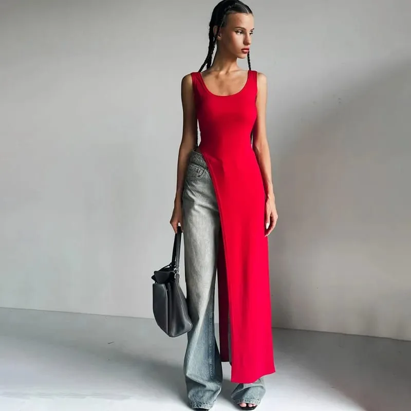 Καλοκαιρινή προσωπικότητα trend slim fit μονόχρωμο street niche ακανόνιστο ασύμμετρο στρίφωμα αμάνικο καμισό φόρεμα — image 8